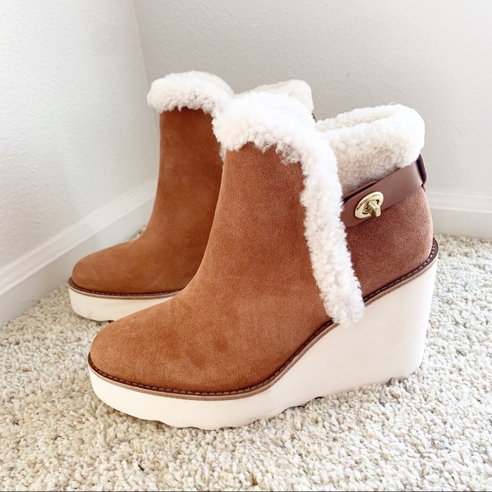 Coach Kingston Shearling Wedge Boots